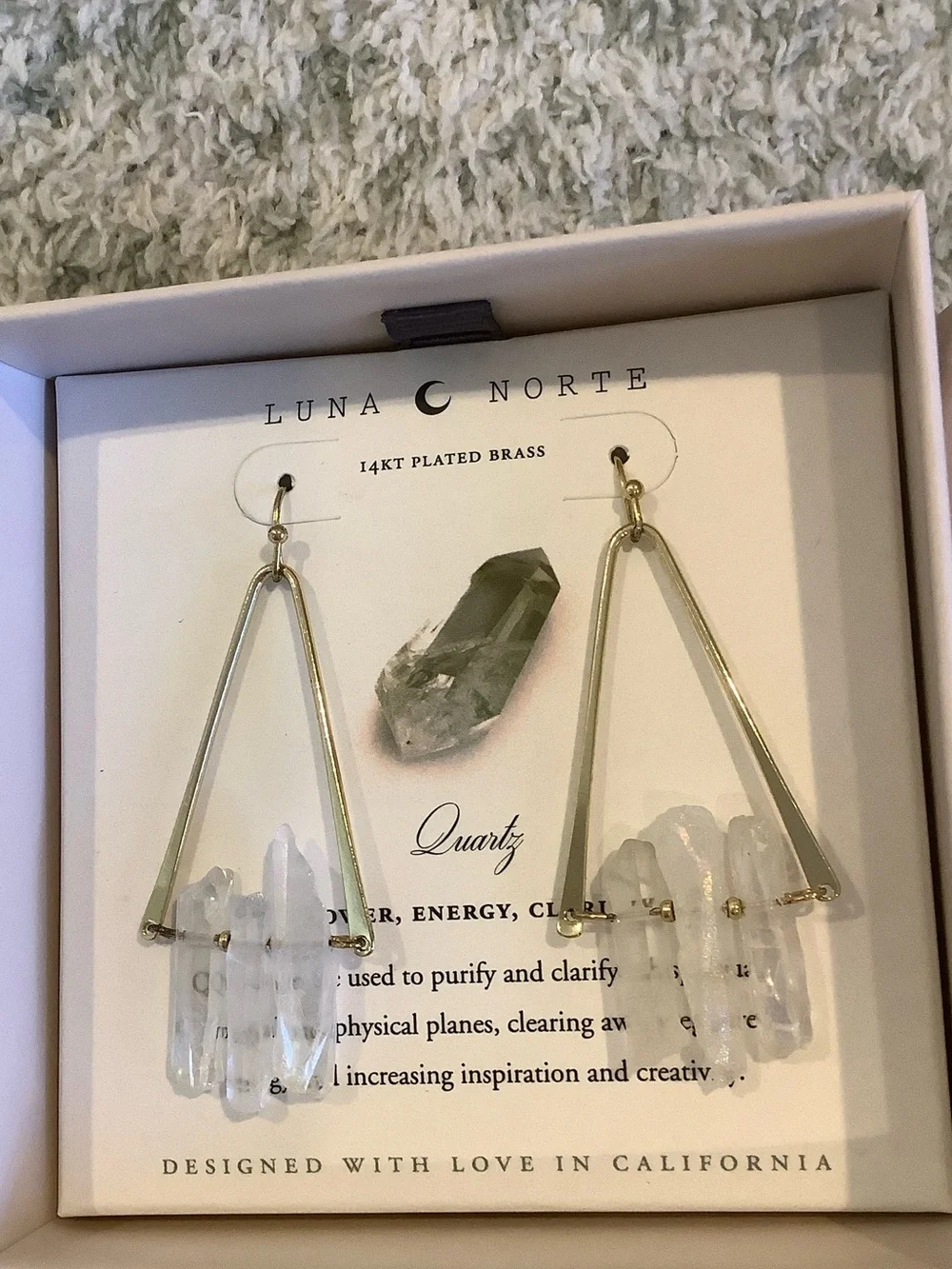 Luna Norte Clear Quartz Crystal Cluster Drop Earrings 14kt plated brass NWT box - Picture 2 of 12